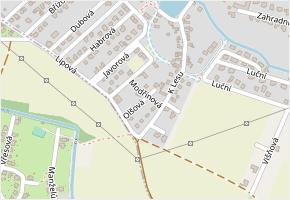 Modřínová v obci Jirny - mapa ulice