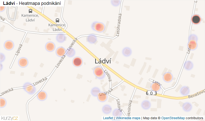 Mapa Ládví - Firmy v části obce.