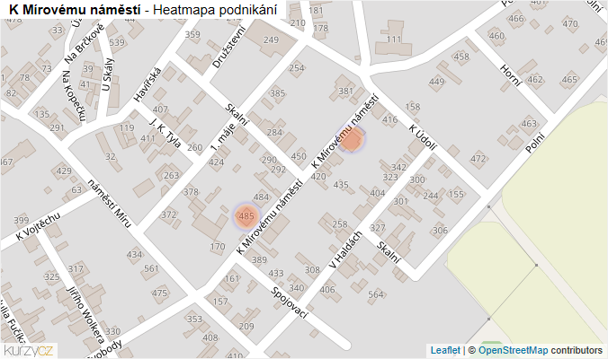 Mapa K Mírovému náměstí - Firmy v ulici.