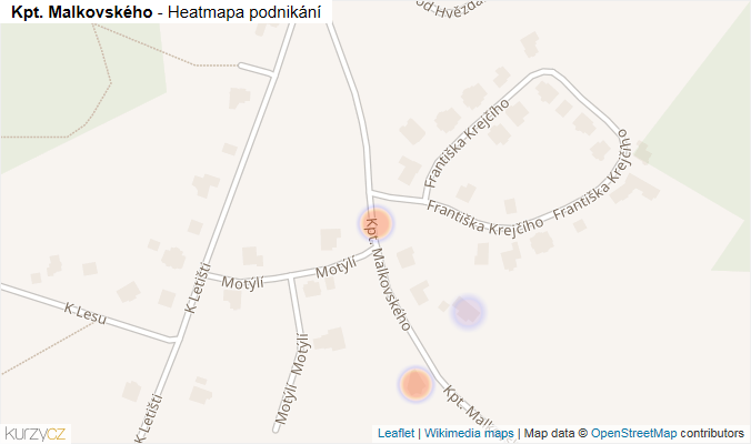Mapa Kpt. Malkovského - Firmy v ulici.