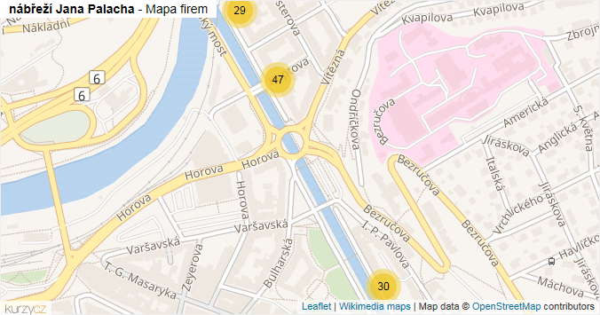Mapa nábřeží Jana Palacha - Firmy v ulici.