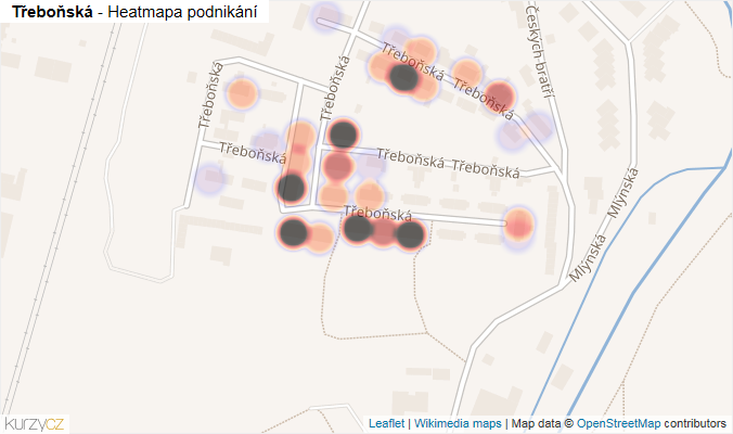 Mapa Třeboňská - Firmy v ulici.