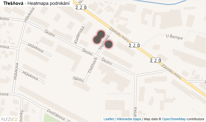 Mapa Třešňová - Firmy v ulici.