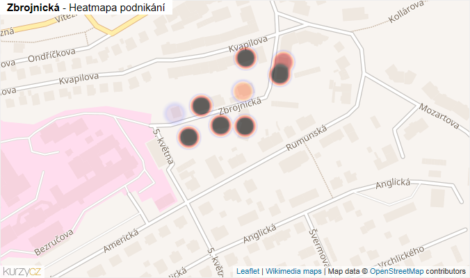 Mapa Zbrojnická - Firmy v ulici.
