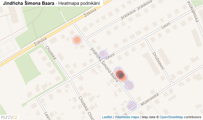Mapa Jindřicha Šimona Baara - Firmy v ulici.