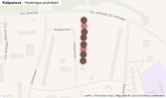 Mapa Kašparova - Firmy v ulici.
