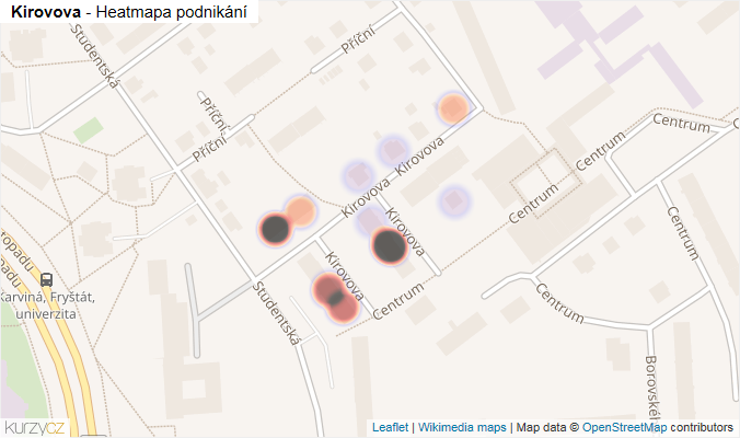 Mapa Kirovova - Firmy v ulici.