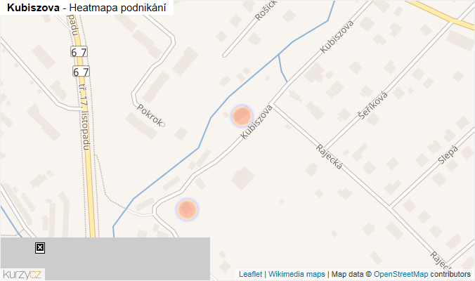 Mapa Kubiszova - Firmy v ulici.