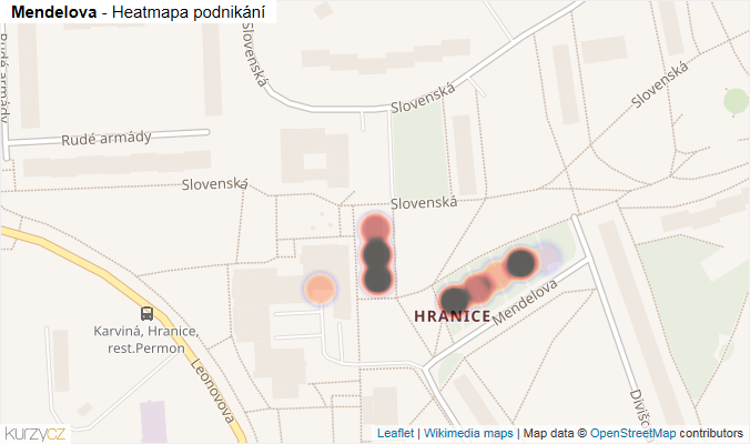 Mapa Mendelova - Firmy v ulici.