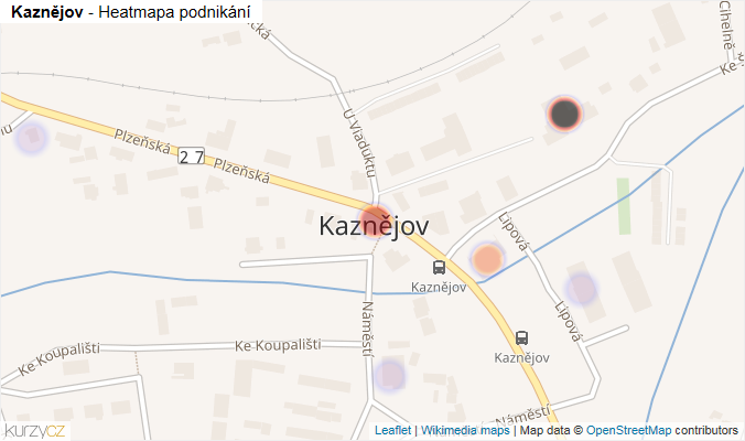 Mapa Kaznějov - Firmy v části obce.