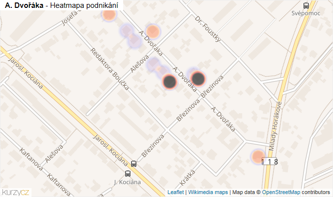 Mapa A. Dvořáka - Firmy v ulici.