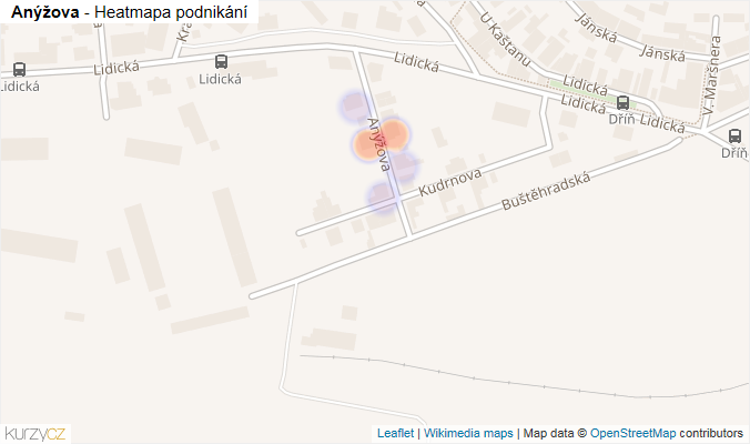 Mapa Anýžova - Firmy v ulici.