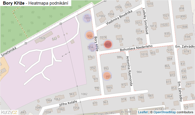 Mapa Bory Kříže - Firmy v ulici.