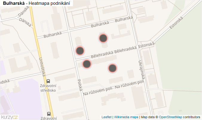 Mapa Bulharská - Firmy v ulici.