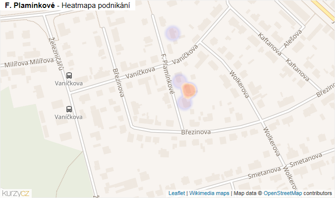 Mapa F. Plamínkové - Firmy v ulici.