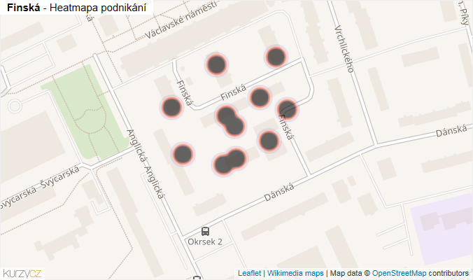 Mapa Finská - Firmy v ulici.
