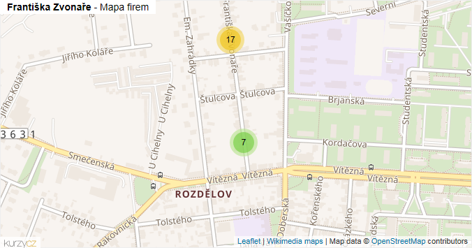 Mapa Františka Zvonaře - Firmy v ulici.