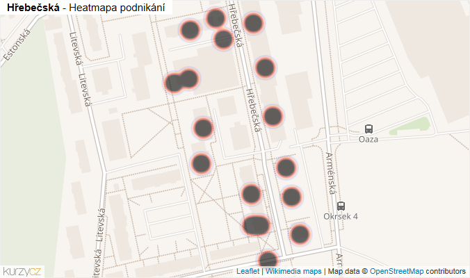 Mapa Hřebečská - Firmy v ulici.