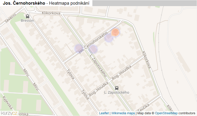 Mapa Jos. Černohorského - Firmy v ulici.