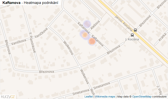 Mapa Kaftanova - Firmy v ulici.
