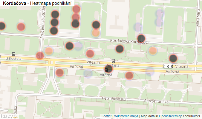 Mapa Kordačova - Firmy v ulici.