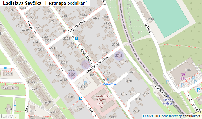 Mapa Ladislava Ševčíka - Firmy v ulici.