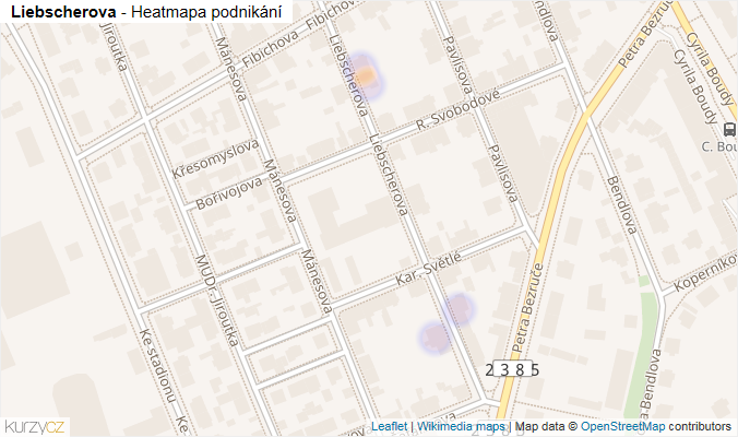 Mapa Liebscherova - Firmy v ulici.
