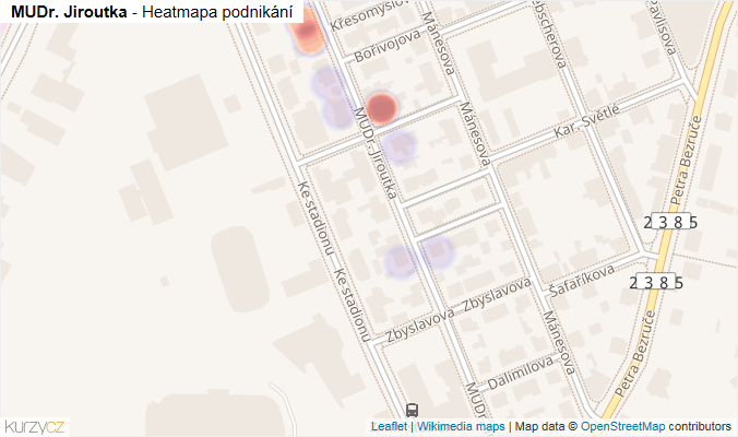 Mapa MUDr. Jiroutka - Firmy v ulici.