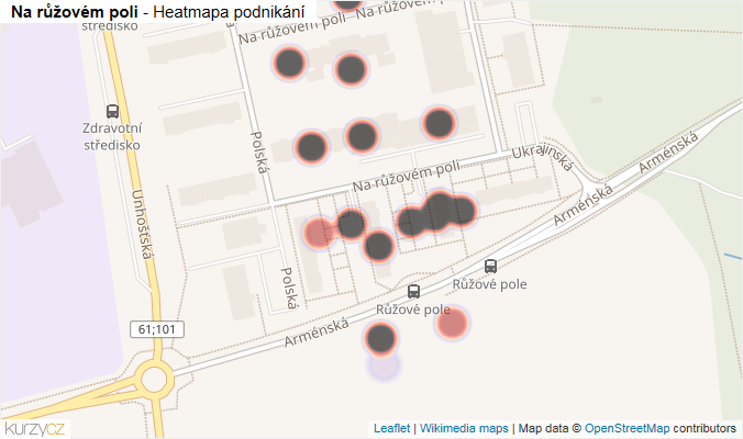 Mapa Na růžovém poli - Firmy v ulici.