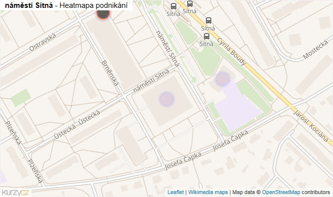 Mapa náměstí Sítná - Firmy v ulici.