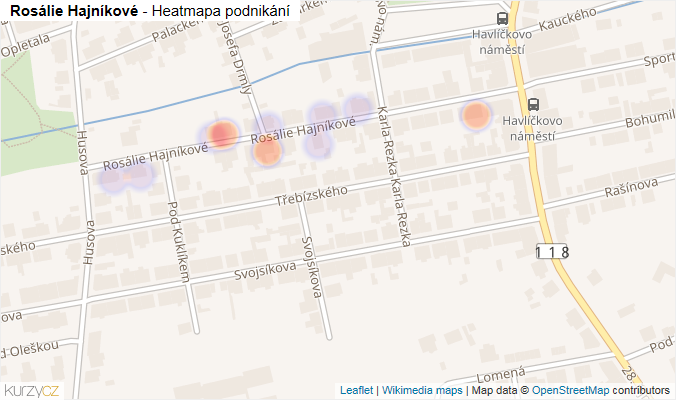 Mapa Rosálie Hajníkové - Firmy v ulici.