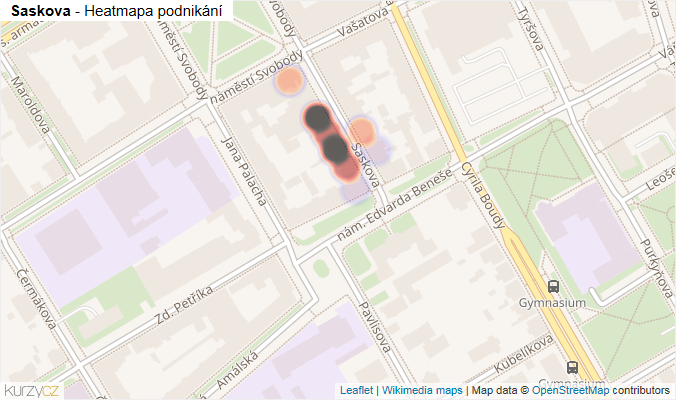 Mapa Saskova - Firmy v ulici.