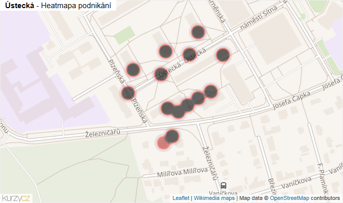 Mapa Ústecká - Firmy v ulici.