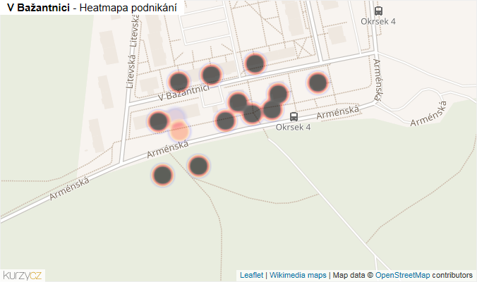 Mapa V Bažantnici - Firmy v ulici.