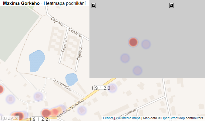 Mapa Maxima Gorkého - Firmy v ulici.