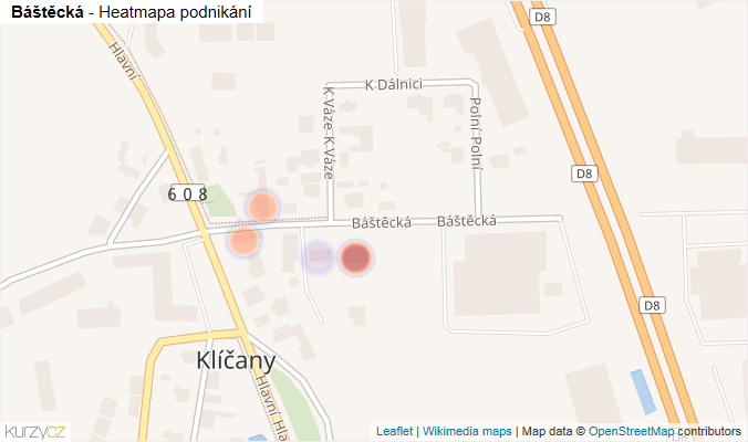 Mapa Báštěcká - Firmy v ulici.