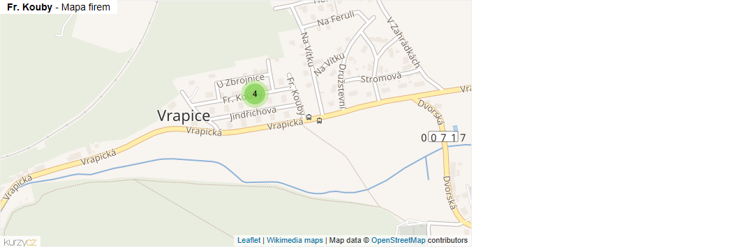 Mapa Fr. Kouby - Firmy v ulici.