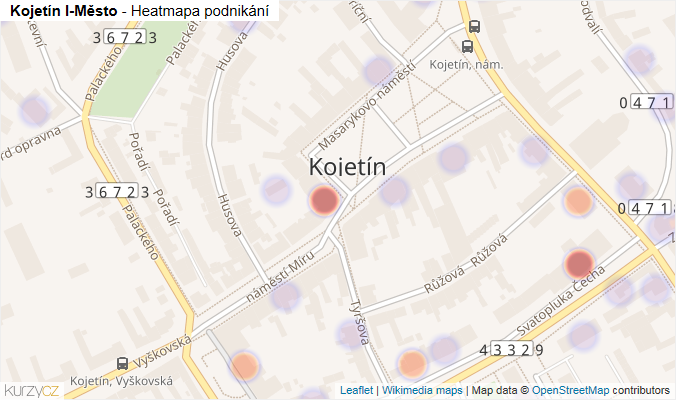 Mapa Kojetín I-Město - Firmy v části obce.
