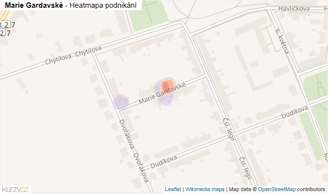 Mapa Marie Gardavské - Firmy v ulici.