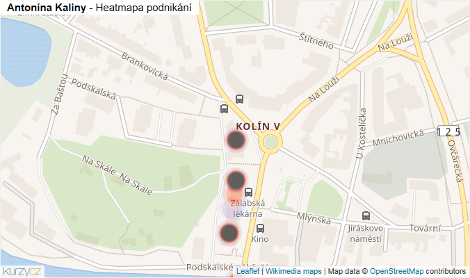 Mapa Antonína Kaliny - Firmy v ulici.