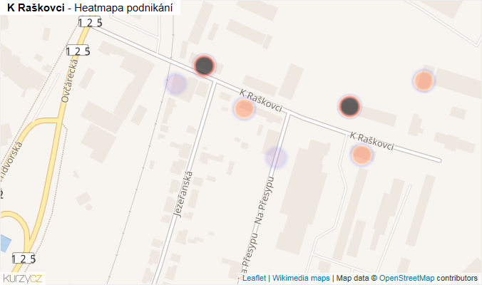 Mapa K Raškovci - Firmy v ulici.