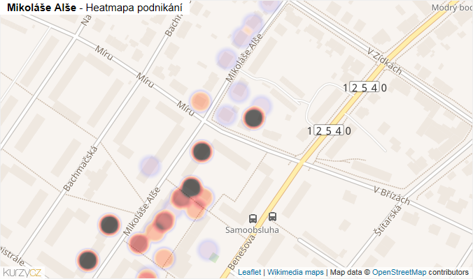 Mapa Mikoláše Alše - Firmy v ulici.
