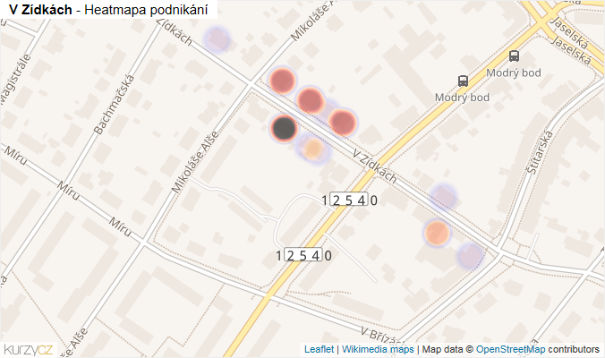 Mapa V Zídkách - Firmy v ulici.