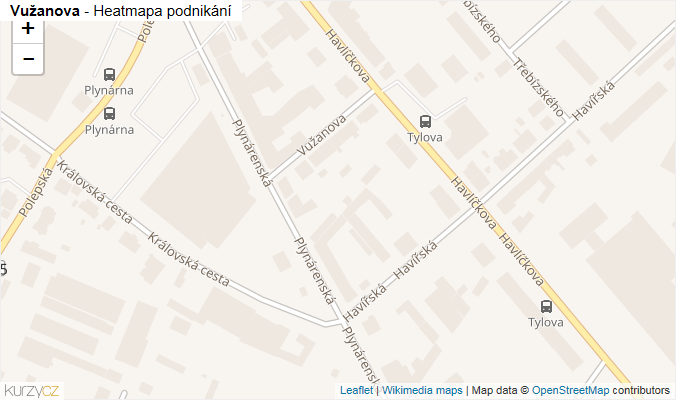 Mapa Vužanova - Firmy v ulici.