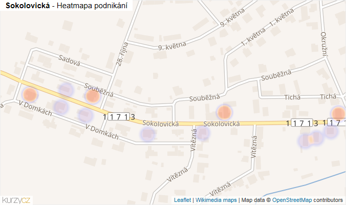 Mapa Sokolovická - Firmy v ulici.