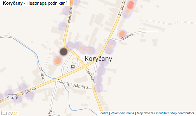 Mapa Koryčany - Firmy v části obce.