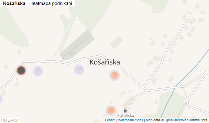 Mapa Košařiska - Firmy v části obce.
