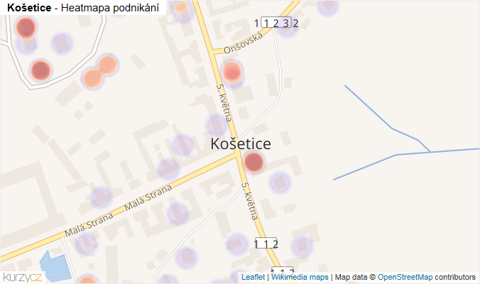 Mapa Košetice - Firmy v části obce.