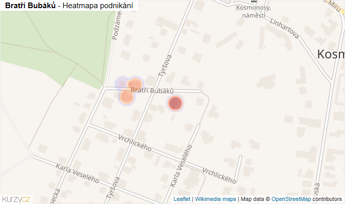 Mapa Bratří Bubáků - Firmy v ulici.
