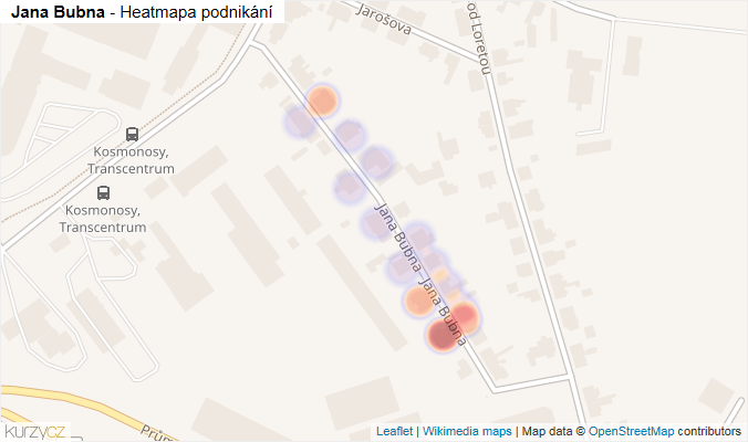 Mapa Jana Bubna - Firmy v ulici.